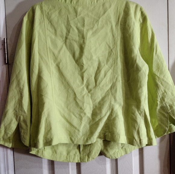 Ruby Rd. Women's 14 Lime Chartreuse  green linen blend blazer jacket w/ Applique - Picture 9 of 10